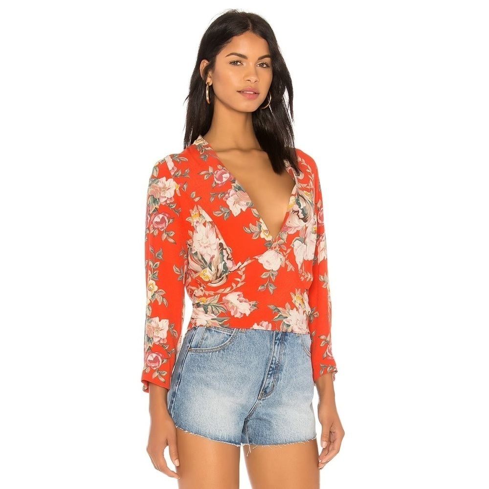 ROLLA’S Orange Delilah Rococo Roses Wrap Cropped Blouse M - Picture 10 of 10